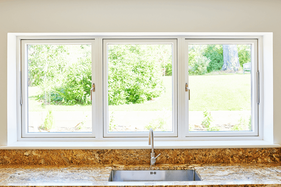 aluminium and timber windows above a kitchen sink