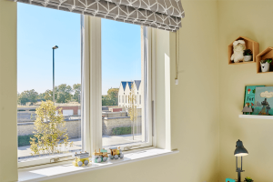 white aluminium and timber windows in a playroom