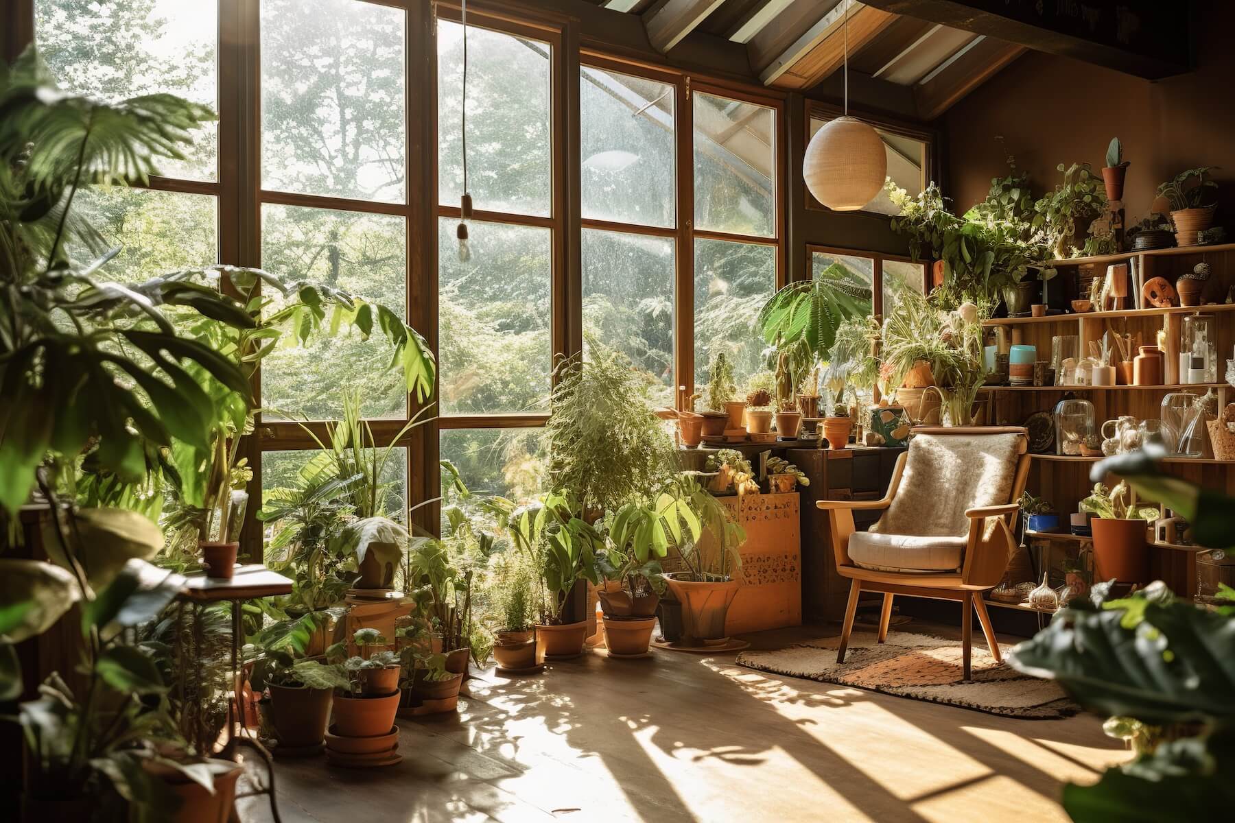 plants in timber conservatory