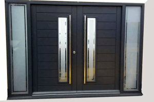 double timber black entrance doors with sidelights