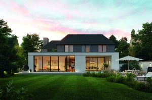 Black aluminium bi-folding doors for modern home