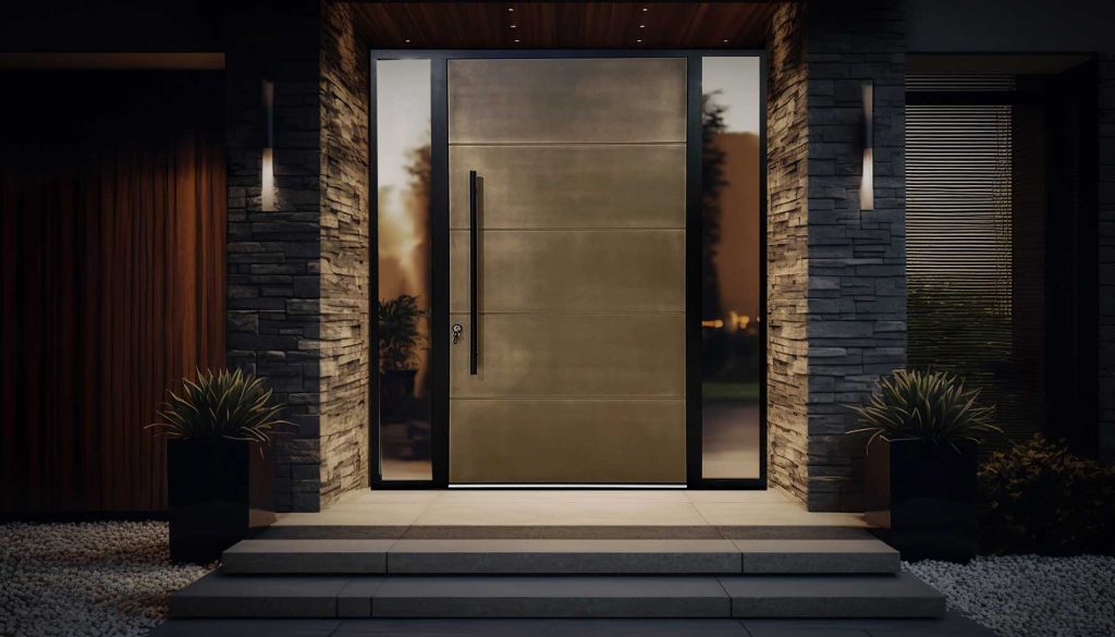 A beautiful modern front door creates a good impression of the home