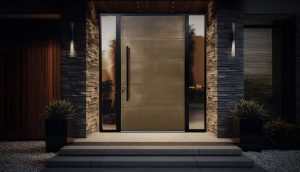 A beautiful modern front door creates a good impression of the home